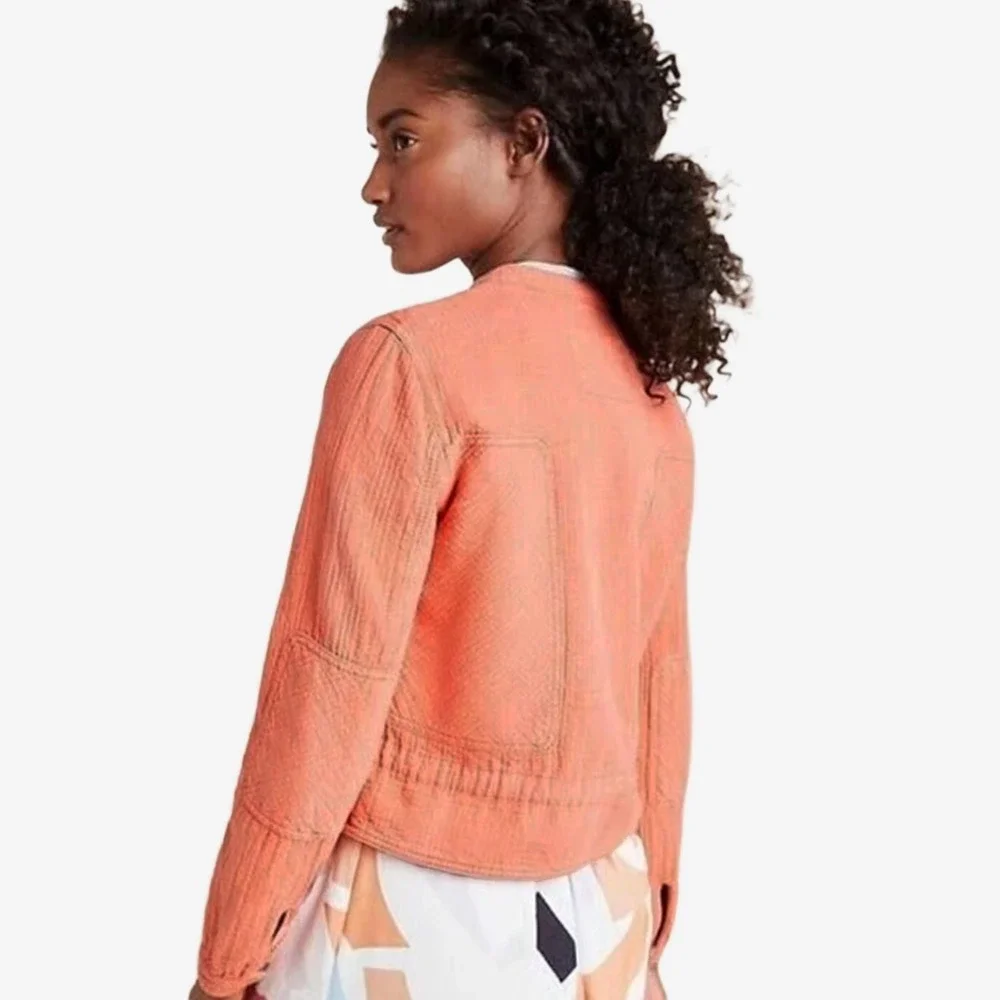Anthropologie Joyce Textured Moto Jacket Size S Mango Orange - Picture 2 of 2
